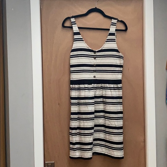 JCrew navy/cream striped dress w buttons in back - Picture 6 of 7